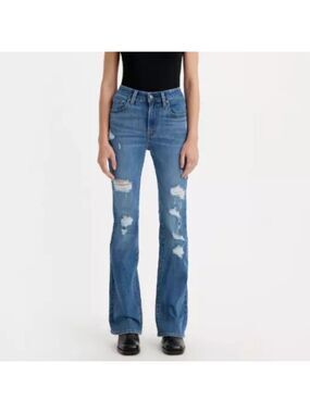 Levi's 726 Flare High Rise Jeans Womens Sz 31 Med Wash Stretch Distressed